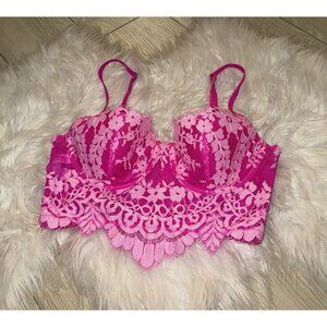 Victorias Secret Dream Angels Lined Demi Bra Longline Lace UW Womens 34B Pink